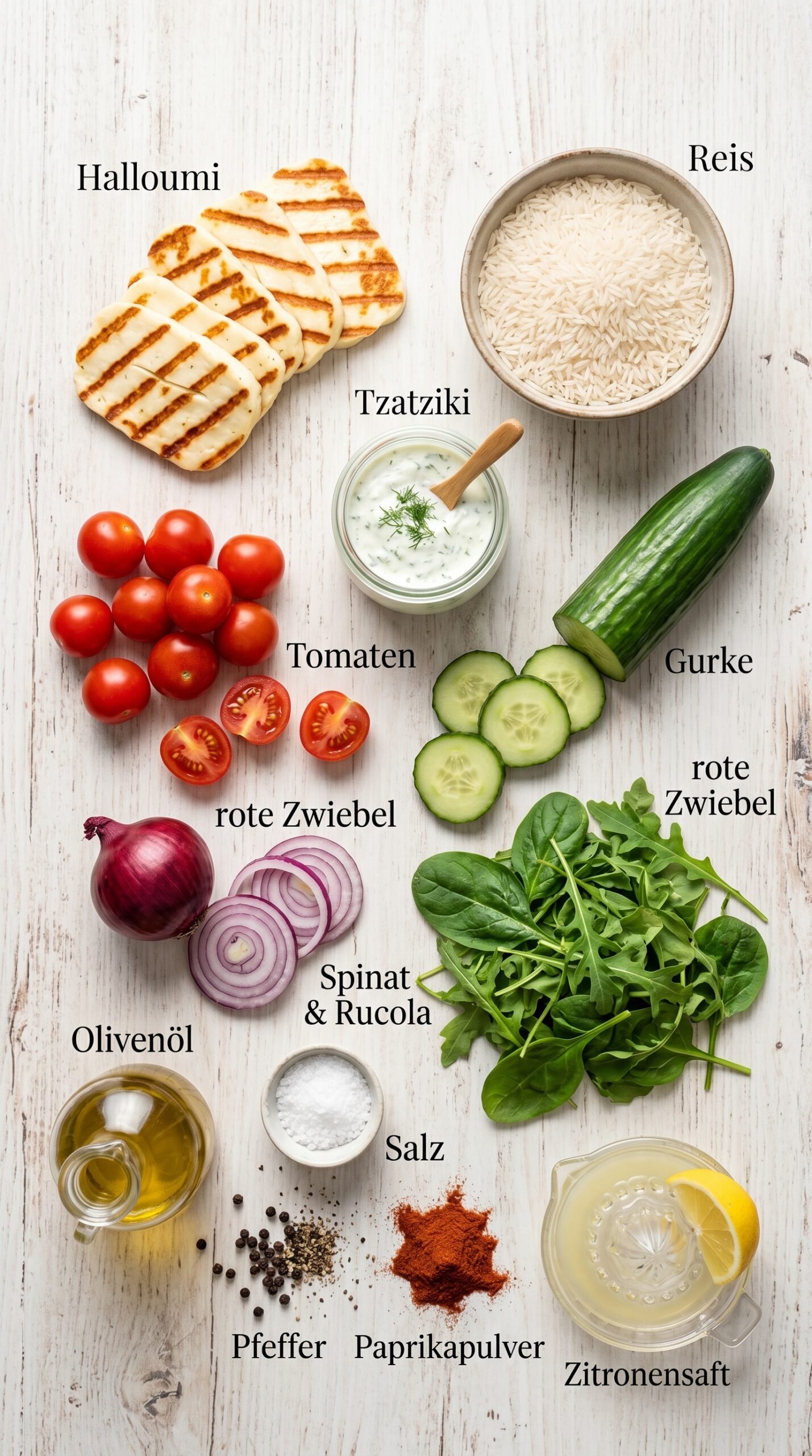Halloumi Bowl mit Reis und Tzatziki – frisch, sättigend und ausgewogen recipe ingredients