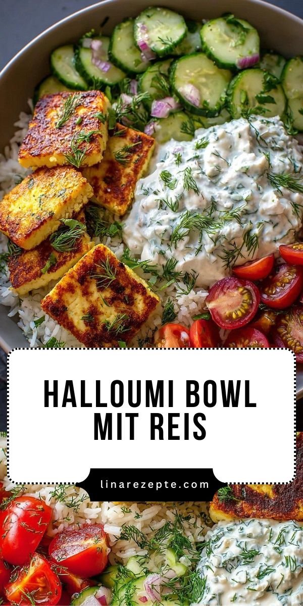 Halloumi Bowl mit Reis und Tzatziki – frisch, sättigend und ausgewogen save this recipe