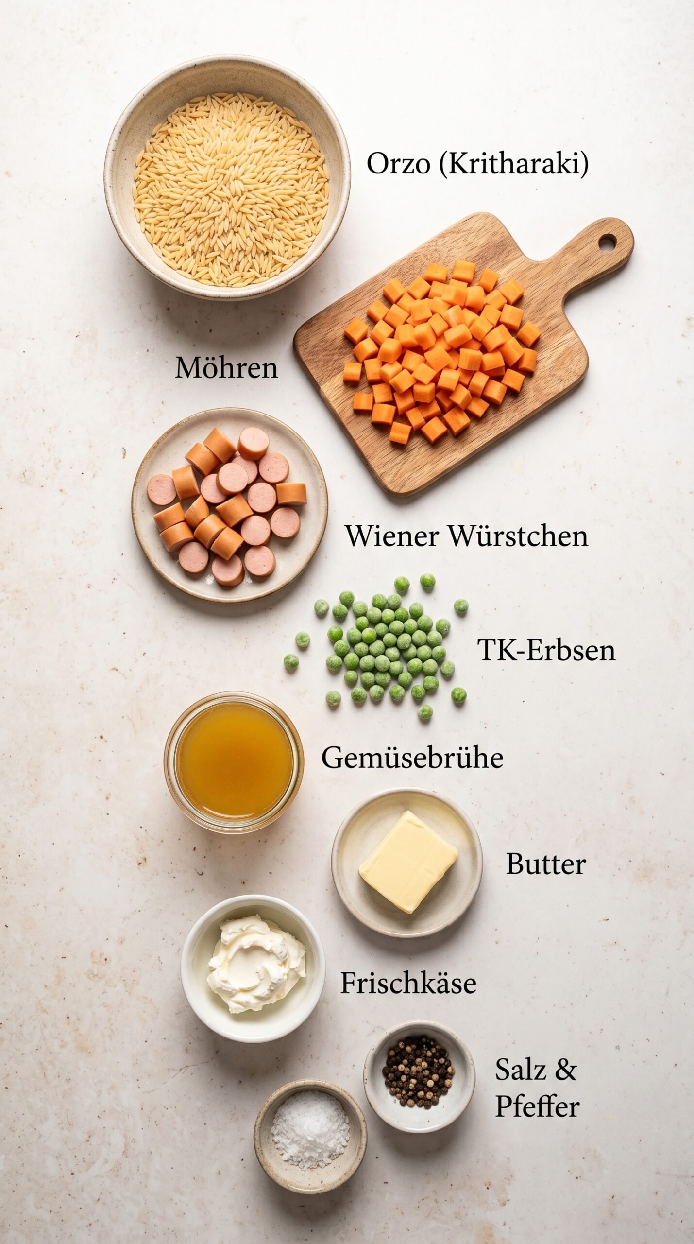Kritharaki Pfanne mit Würstchen – cremige One-Pan-Pasta für den Alltag recipe ingredients