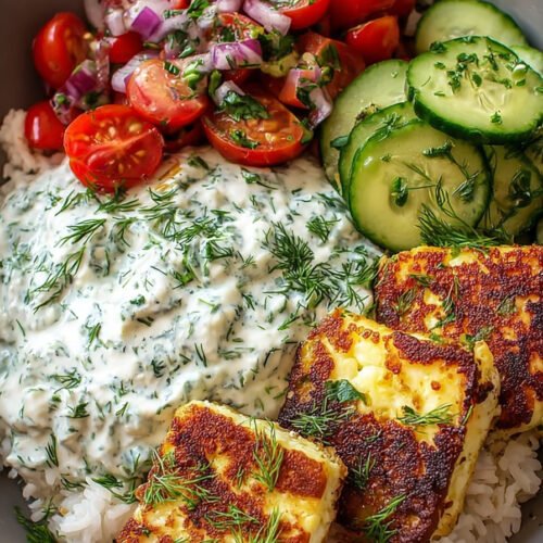 Halloumi Bowl mit Reis und Tzatziki – frisch, sättigend und ausgewogen extra recipe photo