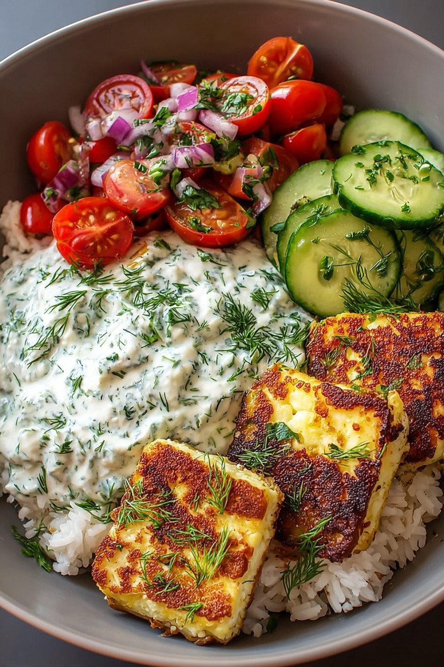 Halloumi Bowl mit Reis und Tzatziki – frisch, sättigend und ausgewogen extra recipe photo