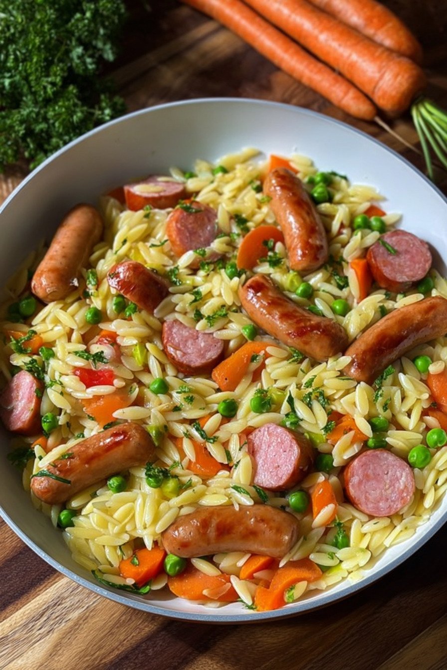 Kritharaki Pfanne mit Würstchen – cremige One-Pan-Pasta für den Alltag extra recipe photo