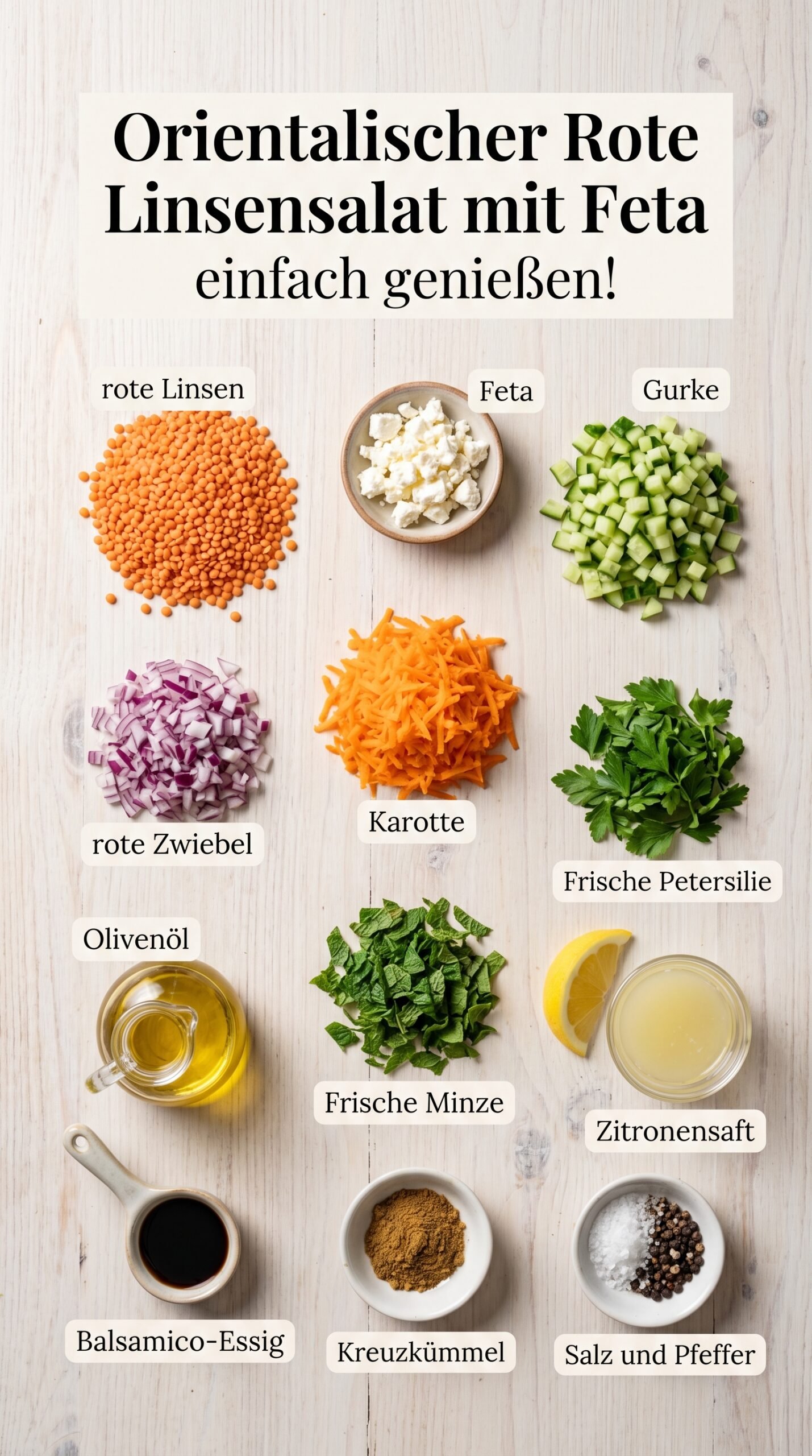 Orientalischer Rote Linsensalat mit Feta einfach genießen! recipe ingredients