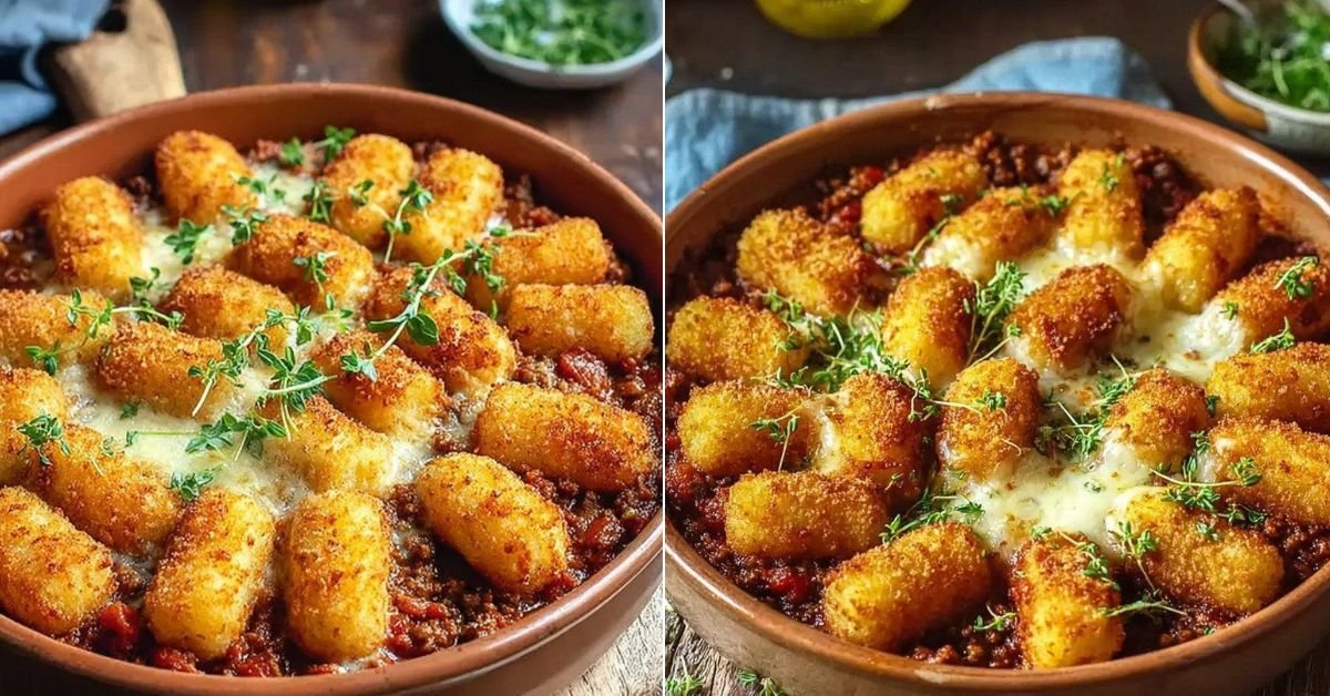 Kroketten-Hack-Auflauf mit cremiger Tomaten-Hackfleischsauce recipe photo