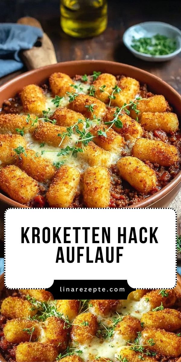 Kroketten-Hack-Auflauf mit cremiger Tomaten-Hackfleischsauce save this recipe