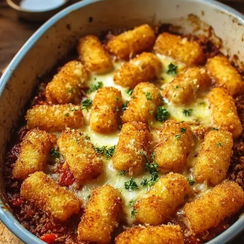 Kroketten-Hack-Auflauf mit cremiger Tomaten-Hackfleischsauce extra recipe photo