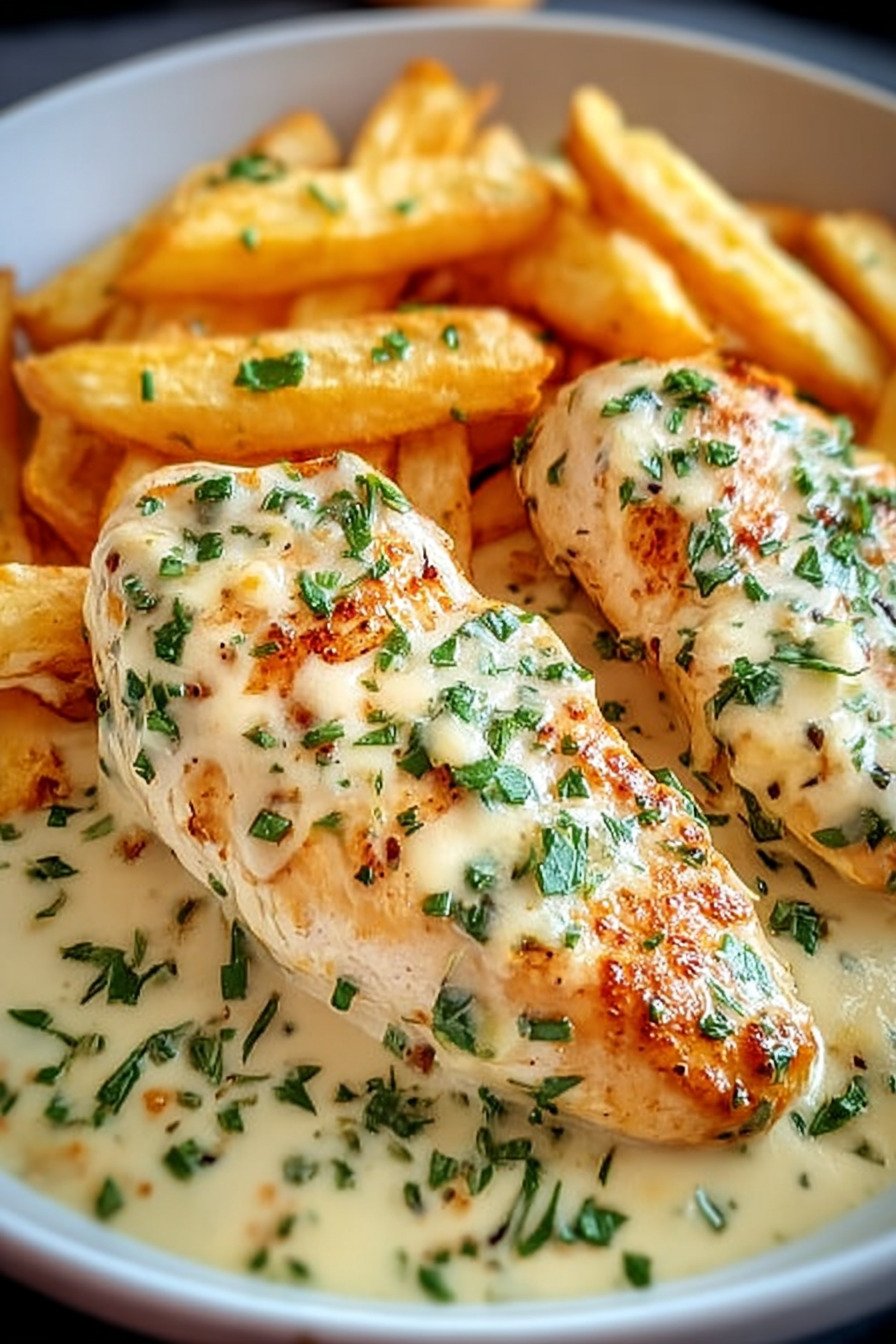 Hähnchenfilet in würziger, cremiger Knoblauch-Parmesan-Sauce final result