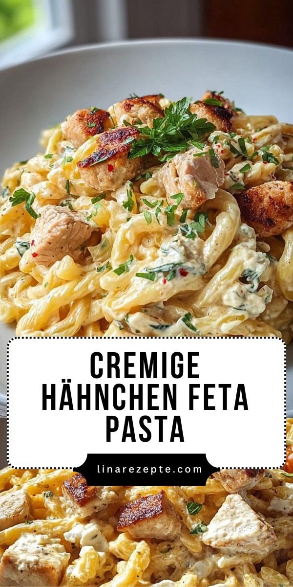 Cremige Hähnchen Feta Pasta mit Spinat und Kirschtomaten save this recipe