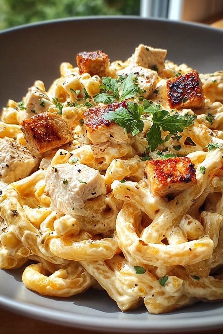 Cremige Hähnchen Feta Pasta mit Spinat und Kirschtomaten extra recipe photo